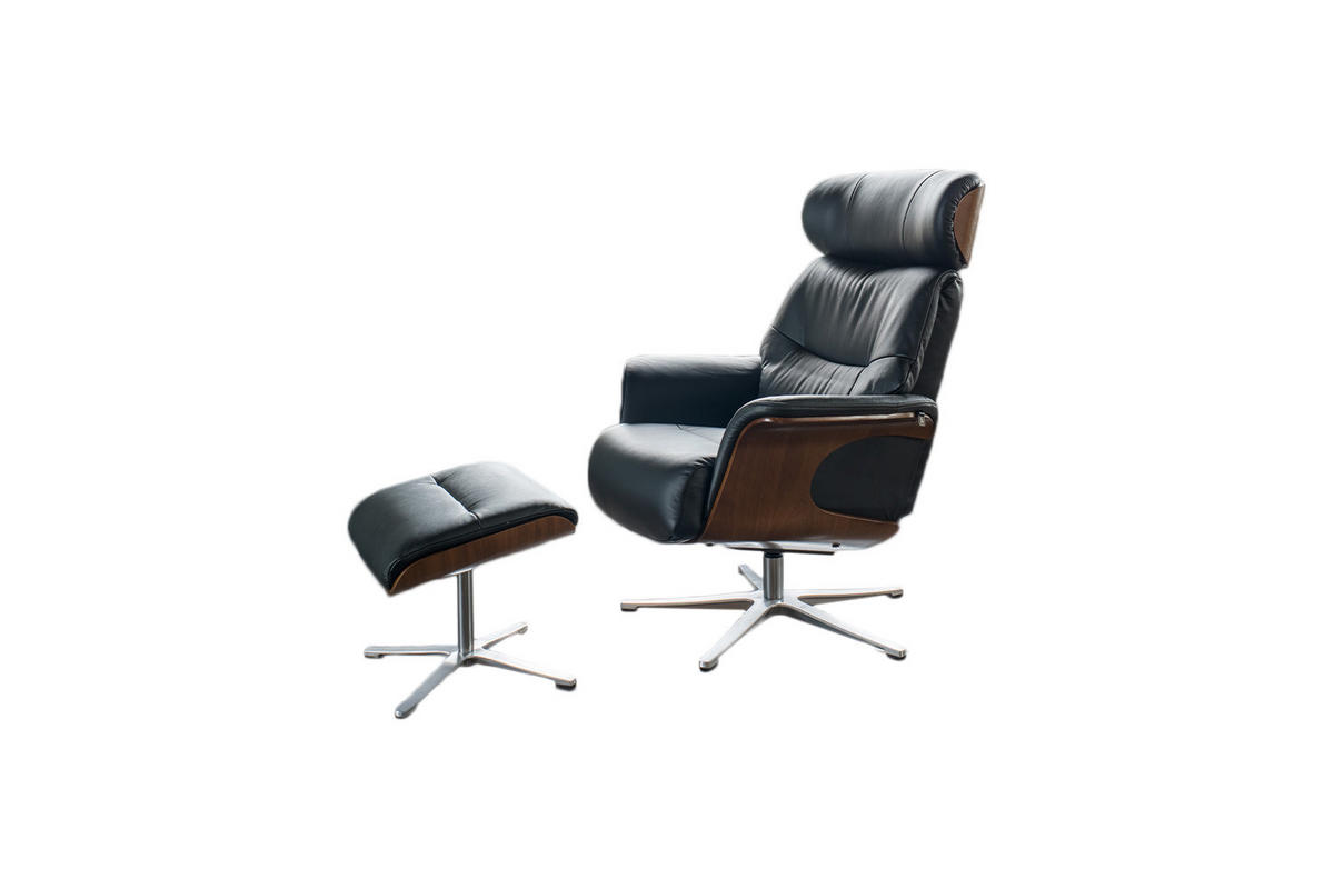 RELAXSESSELSET TOSAR Schwarz Leder - Silberfarben/Schwarz, Leder/Metall (83/110/89cm) - KAWOLA