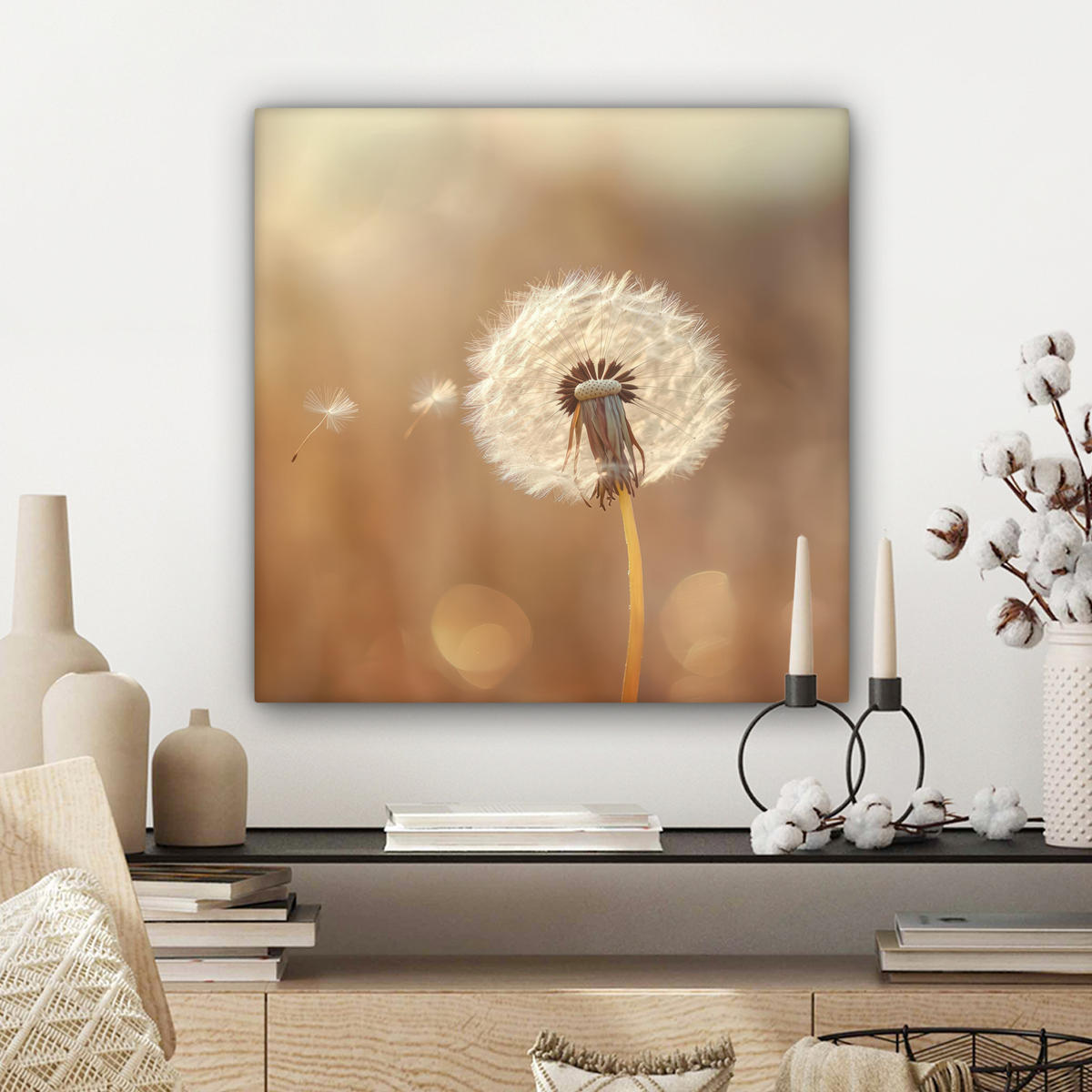 LEINWANDBILD Löwenzahn - Beige - Natur - Blume 50x50 cm - Hellbraun, Textil (50/50cm) - MuchoWow