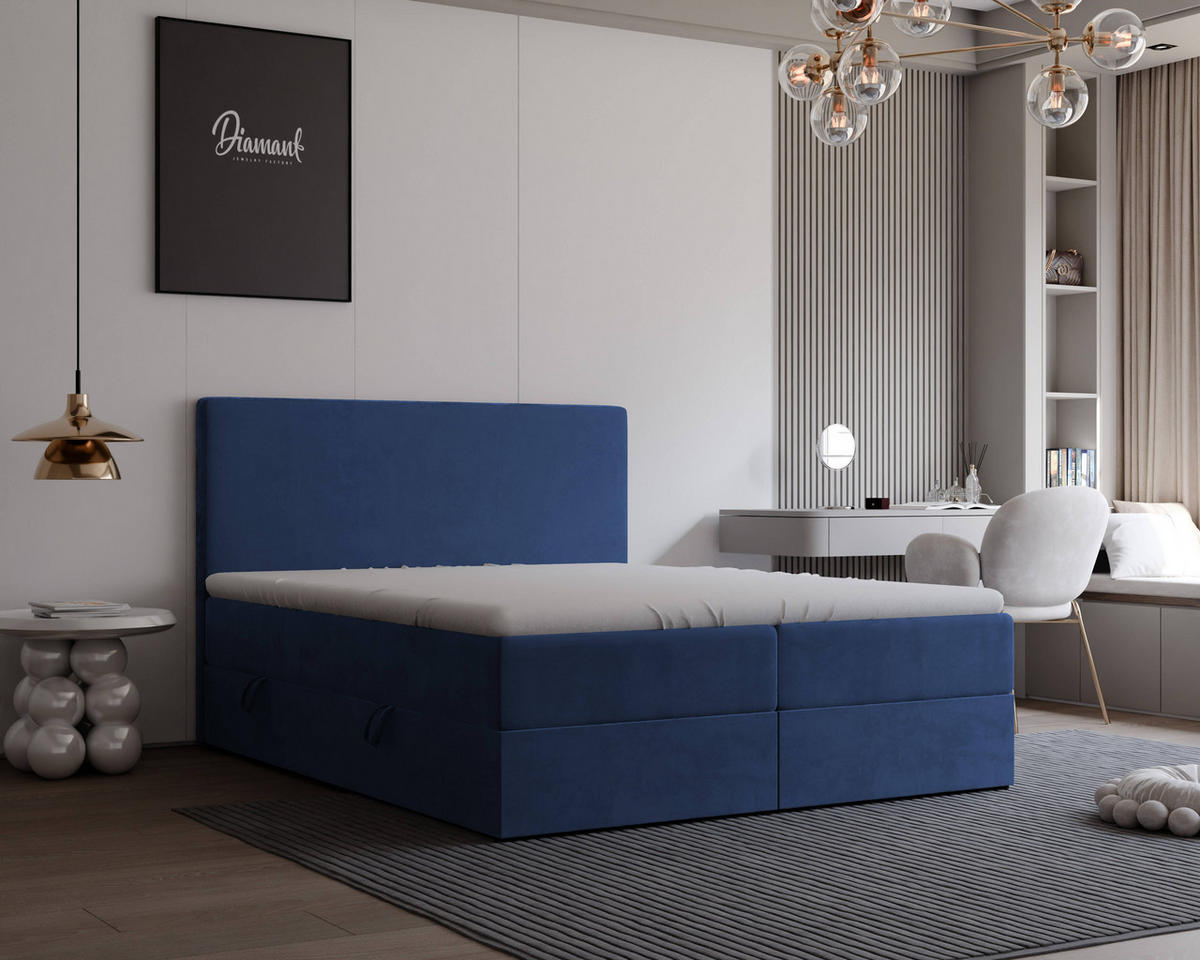 BOXBETT 180x200 cm mit Topper - Blau, Holzwerkstoff/Textil (180/200cm) - Idohome
