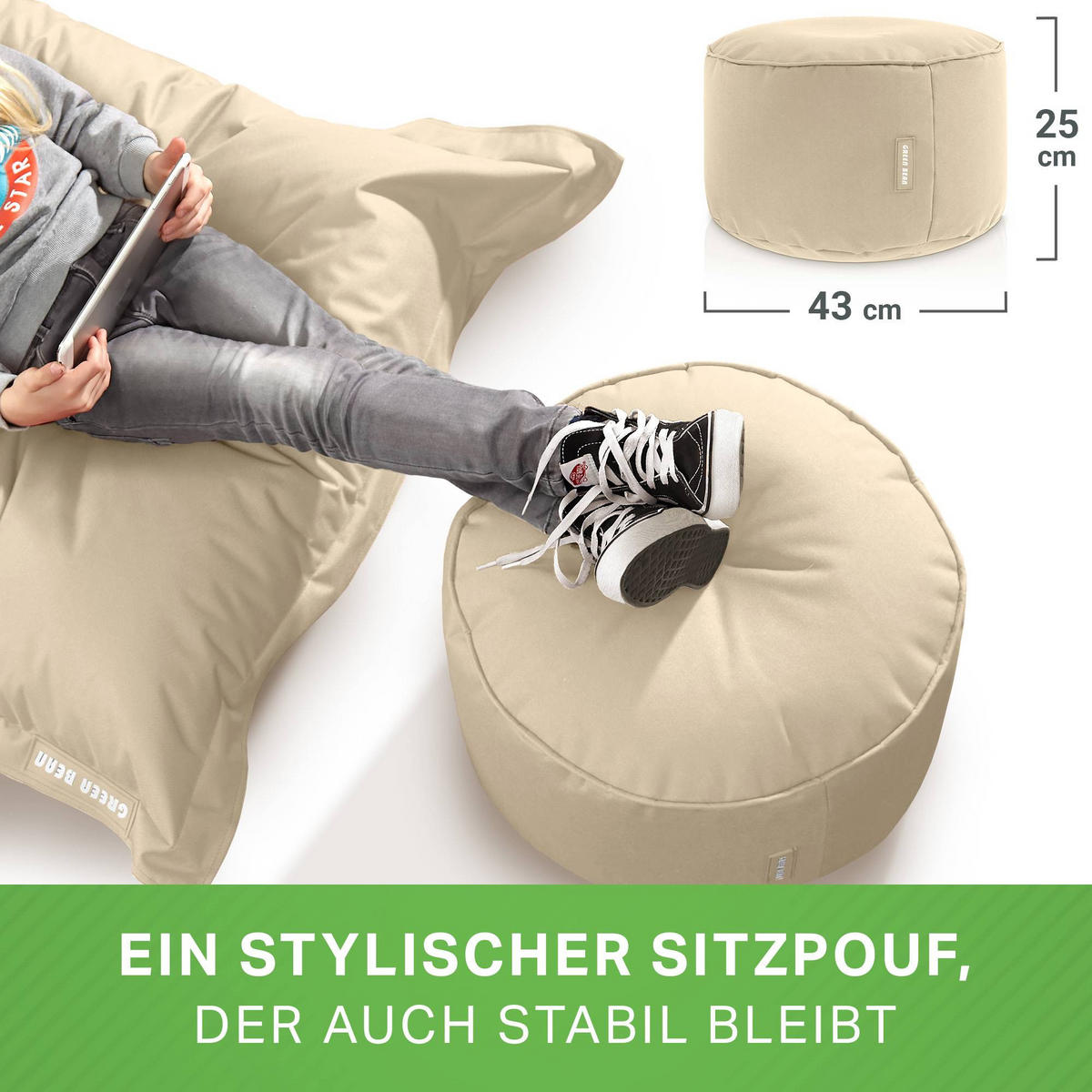 SITZSACK-HOCKER Pouf "Stay" 45x25cm - Beige, Textil (45/25/45cm) - Green Bean