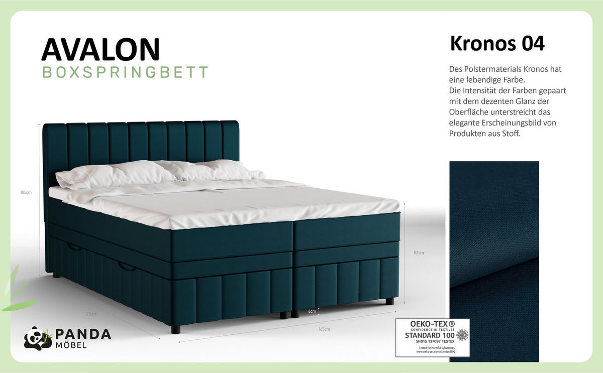 BOXBETT AVALON 160 x 200 cm mit Bettkasten und Topper - Türkis - Türkis, Holz - Panda Möbel