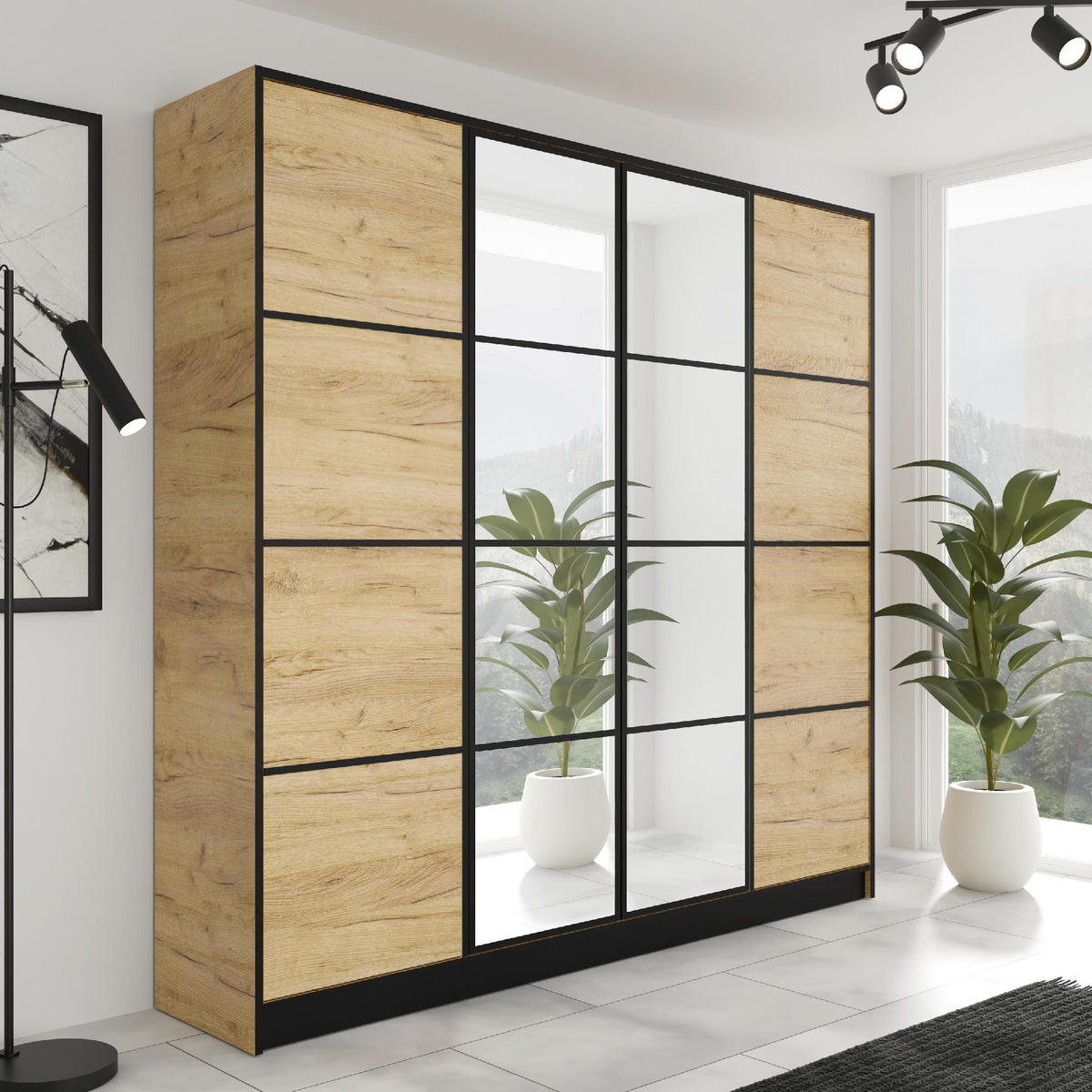 KLEIDERSCHRANK EDEN 4-Türen v2 - 206,4x205x39 cm - craft Eiche - Honigeiche, Holzwerkstoff (206.4/205/39cm) - Kier Furniture