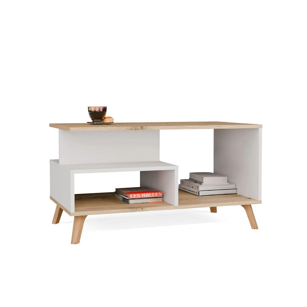 COUCHTISCH Liva Weiß/Eiche - Weiß, Holzwerkstoff (48/90/49cm) - kommodly