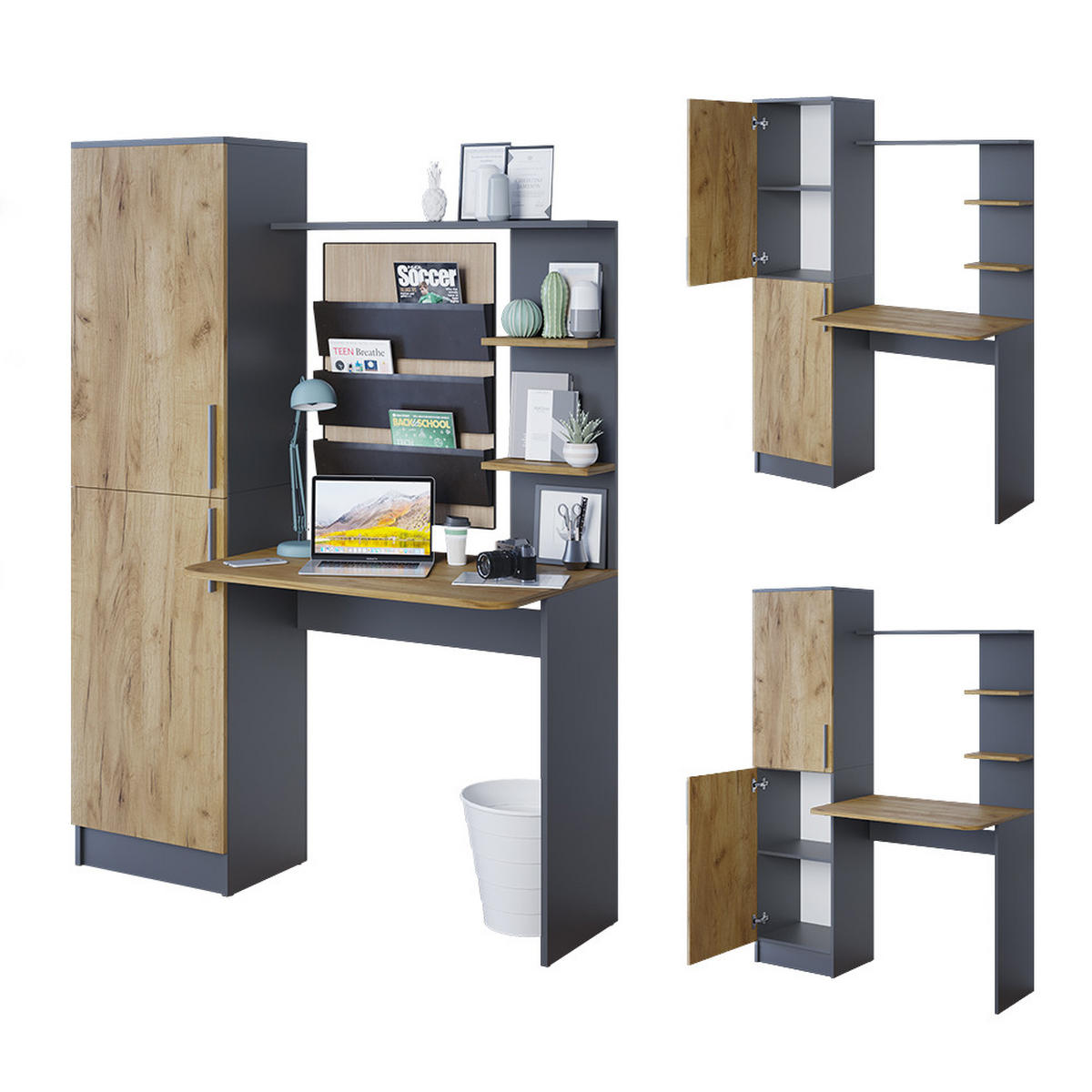SCHREIBTISCH Tessa Anthrazit/Goldkraft Eiche 122.9 x 33.4 cm - Honigeiche/Anthrazit, Holzwerkstoff (52/122.9/168.5cm) - Vicco