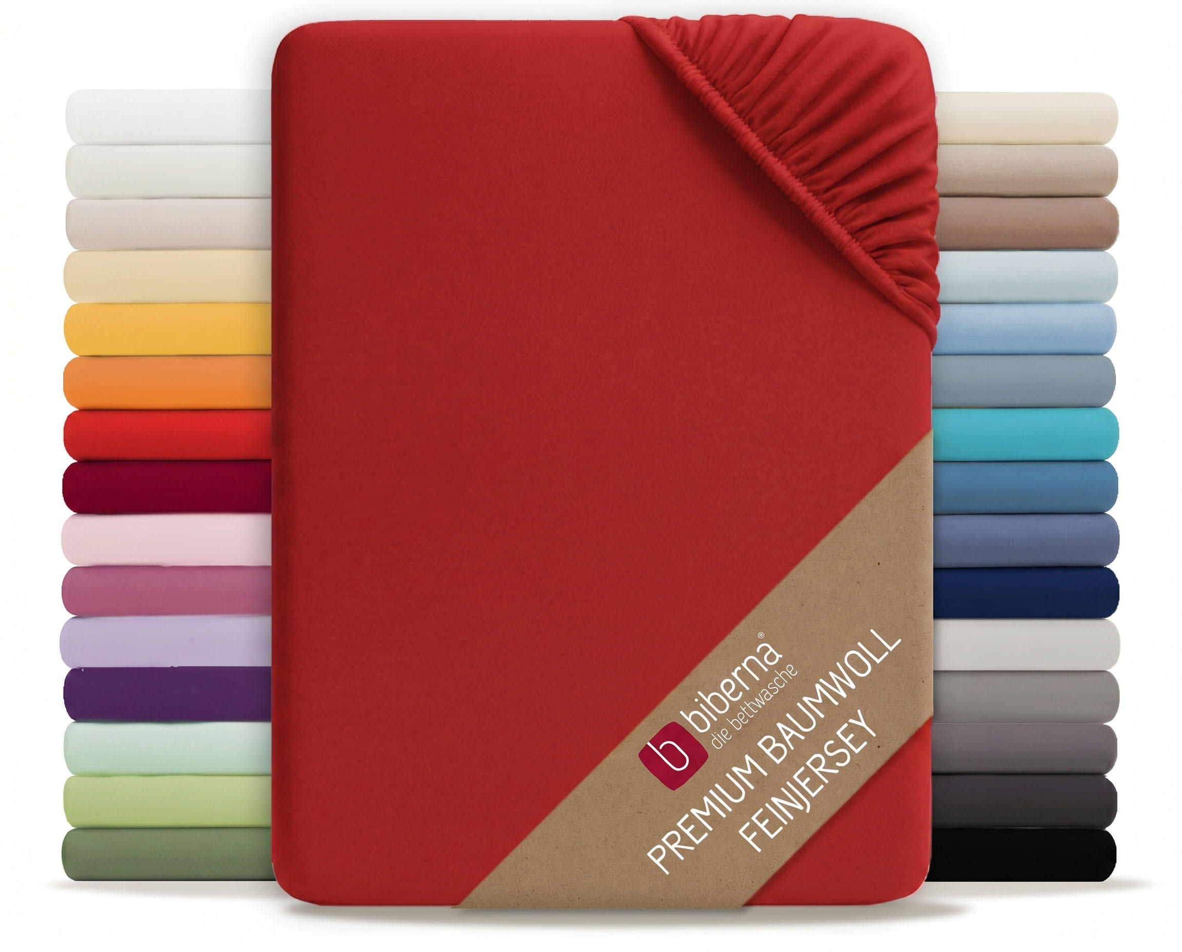SPANNBETTTUCH Premium Jersey rot, 90x190 cm - 100x200 cm - Rot, Textil (100/200cm) - biberna