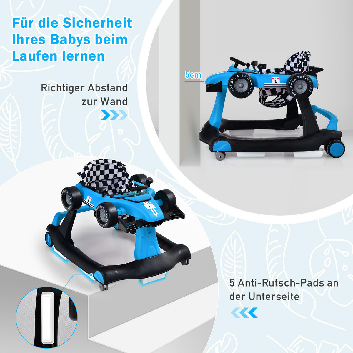 LAUFLERNWAGEN Klappbar Blau - Blau, Kunststoff (64/56/76cm) - COSTWAY