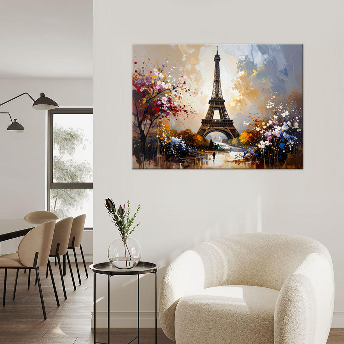 BILD auf Leinwand, Eiffelturm Paris Bäume Pinseleffekt - Multicolor, Textil (120/80cm) - Feeby