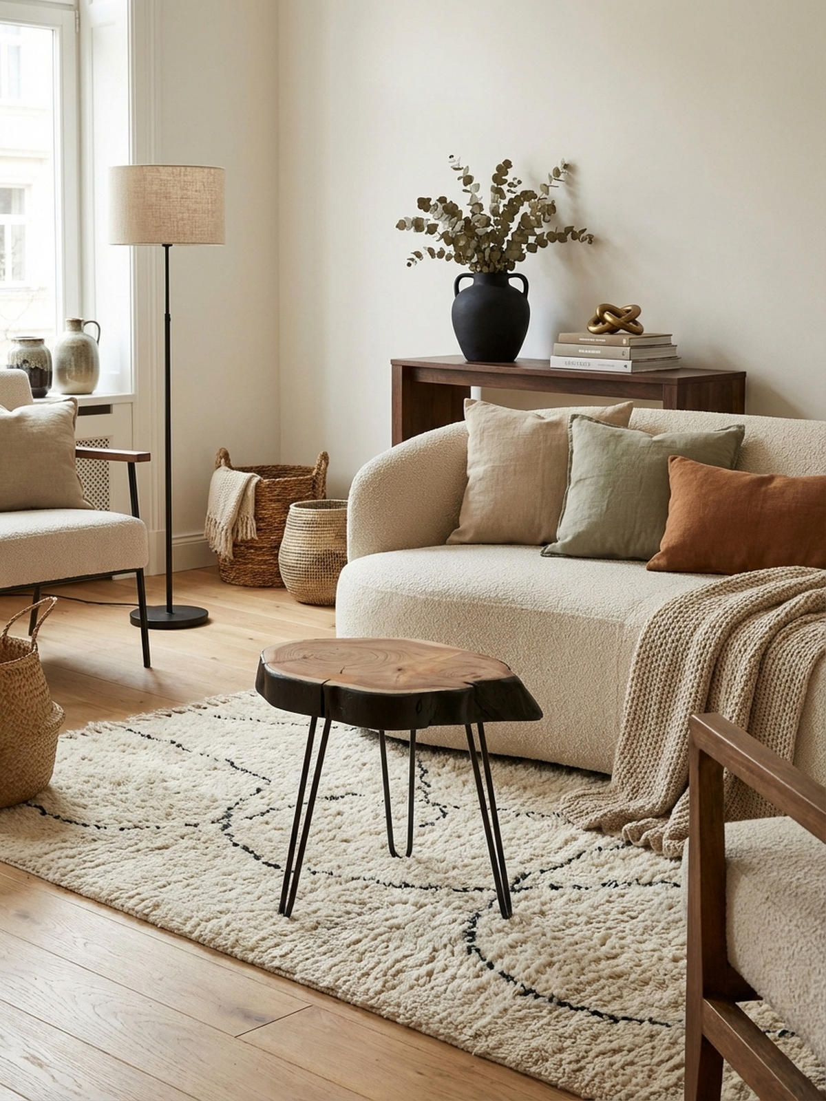 BEISTELLTISCH – Massivholz Natur Baumkante handgefertigt Industrial - Beige/Schwarz, Holz/Metall (32/40/40cm) - KADIMA DESIGN