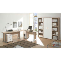 BÜROMÖBEL Office Line in Eiche Sonoma und Weiß 5 teilig - Braun, Holzwerkstoff (120/80/200cm)