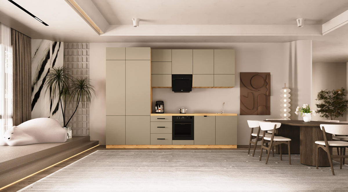 KÜCHENZEILE 340 cm - Langen KL20-M340 - in Beige/ Matt - Beige, Holz (340/248/58cm)