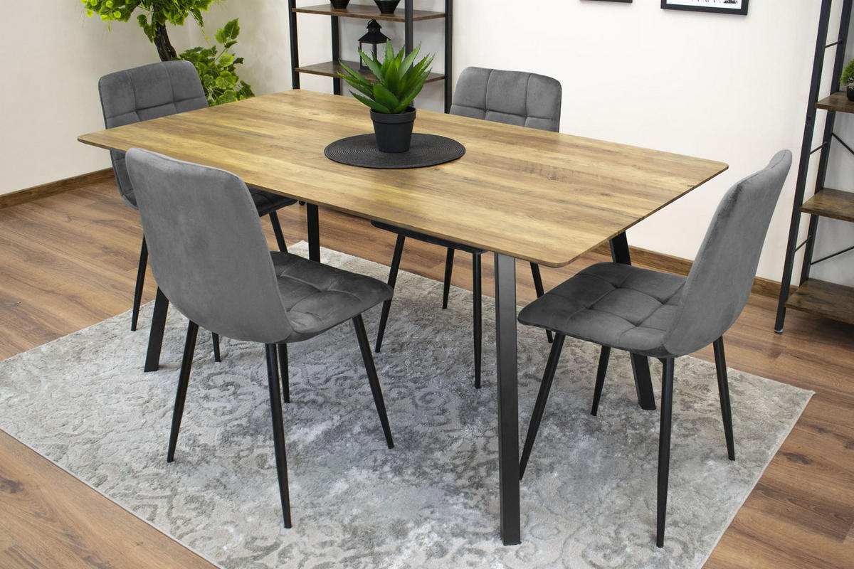 STUHL CETARA 2-er Set, Grau, mit Samtstoff gepolstert - Anthrazit, Textil/Metall (45/87/51cm) - Komodee
