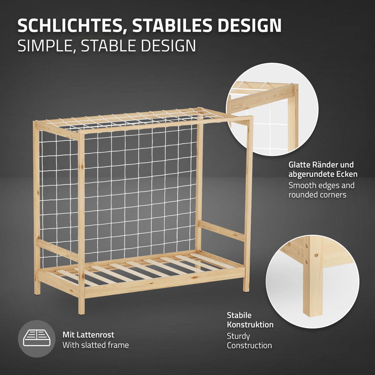 KINDERBETT Fußballtor 80x160 cm Natur - Hellbraun, Holz (80/160cm) - ML-DESIGN
