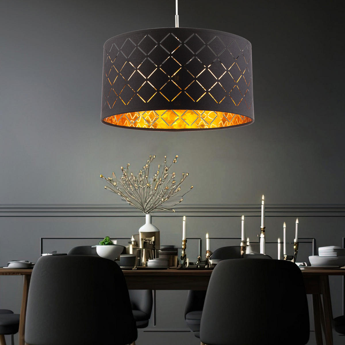 HÄNGELEUCHTE Metall Schwarz Gold - Schwarz, Metall (40/40/140cm) - Globo Lighting