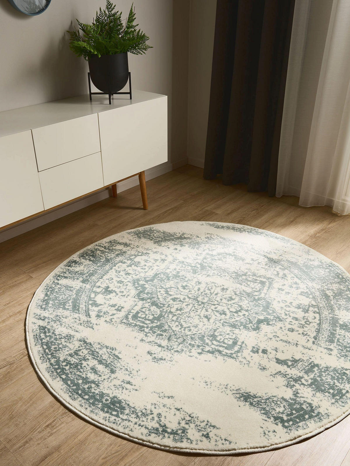 VINTAGE-TEPPICH Suki ø 160 cm rund - Creme/Mintgrün, Kunststoff (160/160cm) - benuta