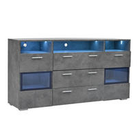 SIDEBOARD DE-37800 mit LED-Beleuchtung und Acryltüren Grau - Grau, Holzwerkstoff (140/72.5/33.5cm) - ComfortXL
