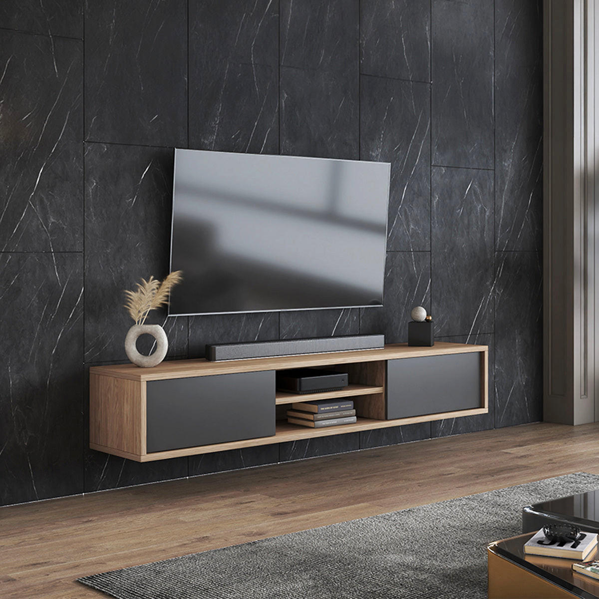 TV-MÖBEL Idra Grau und Holz - Grau, Holzwerkstoff (180/32/36cm) - Petits-meubles