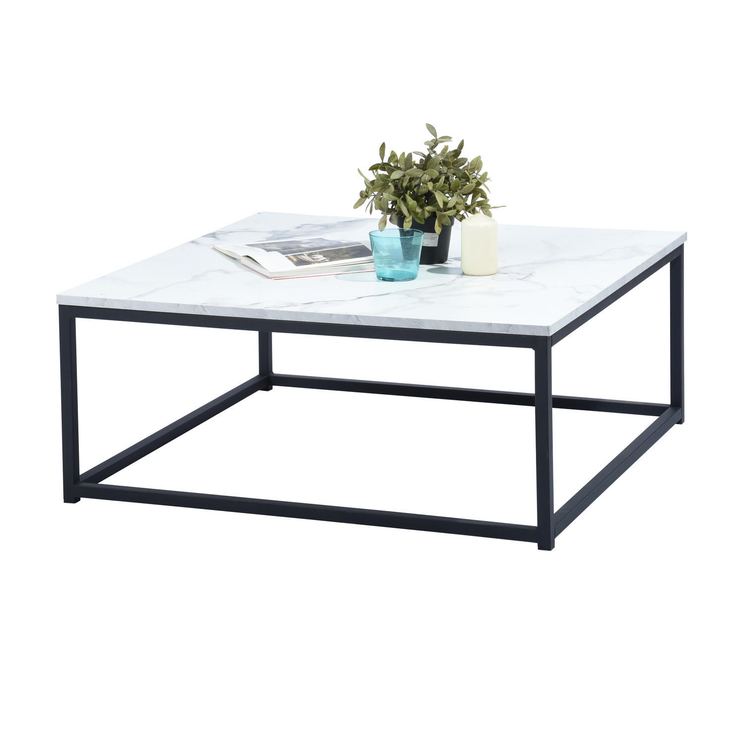 COUCHTISCH Marmor-Optik Quadratisch - Schwarz/Weiß, Metall (80/80/34cm) - Meubles Cosy