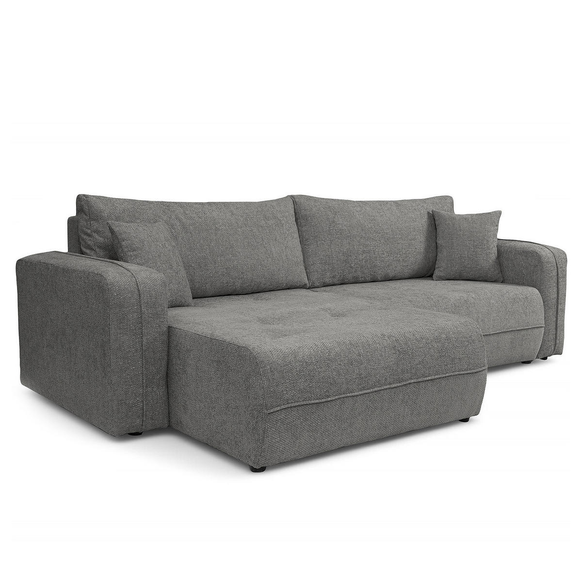 ECKSOFA mit Schlaffunktion - 244 cm - Anthrazit/Schwarz, Kunststoff/Textil (244/145cm) - home24