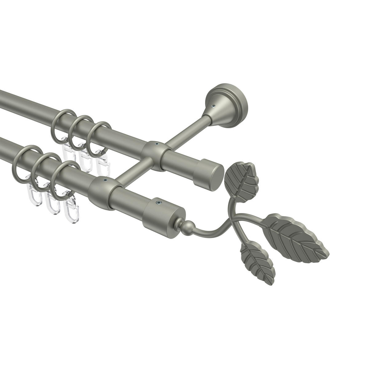 GARDINENSTANGEN-SET Primus Alessia 180 cm, 2-läufig, 16 mm Ø Chrom matt - Chromfarben/Nickelfarben, Metall (180cm) - INTERDECO