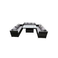 GARTENSET Polyrattan 9-Sitzer - Dunkelgrau/Grau, Glas/Kunststoff - Fimous