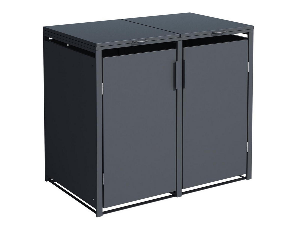 MÜLLTONNENBOX Anthrazit 2er mit Gasdruckfeder-Deckel 132/80/116 cm - Grau, Kunststoff (80/175/120cm) - Plats Outdoor solution