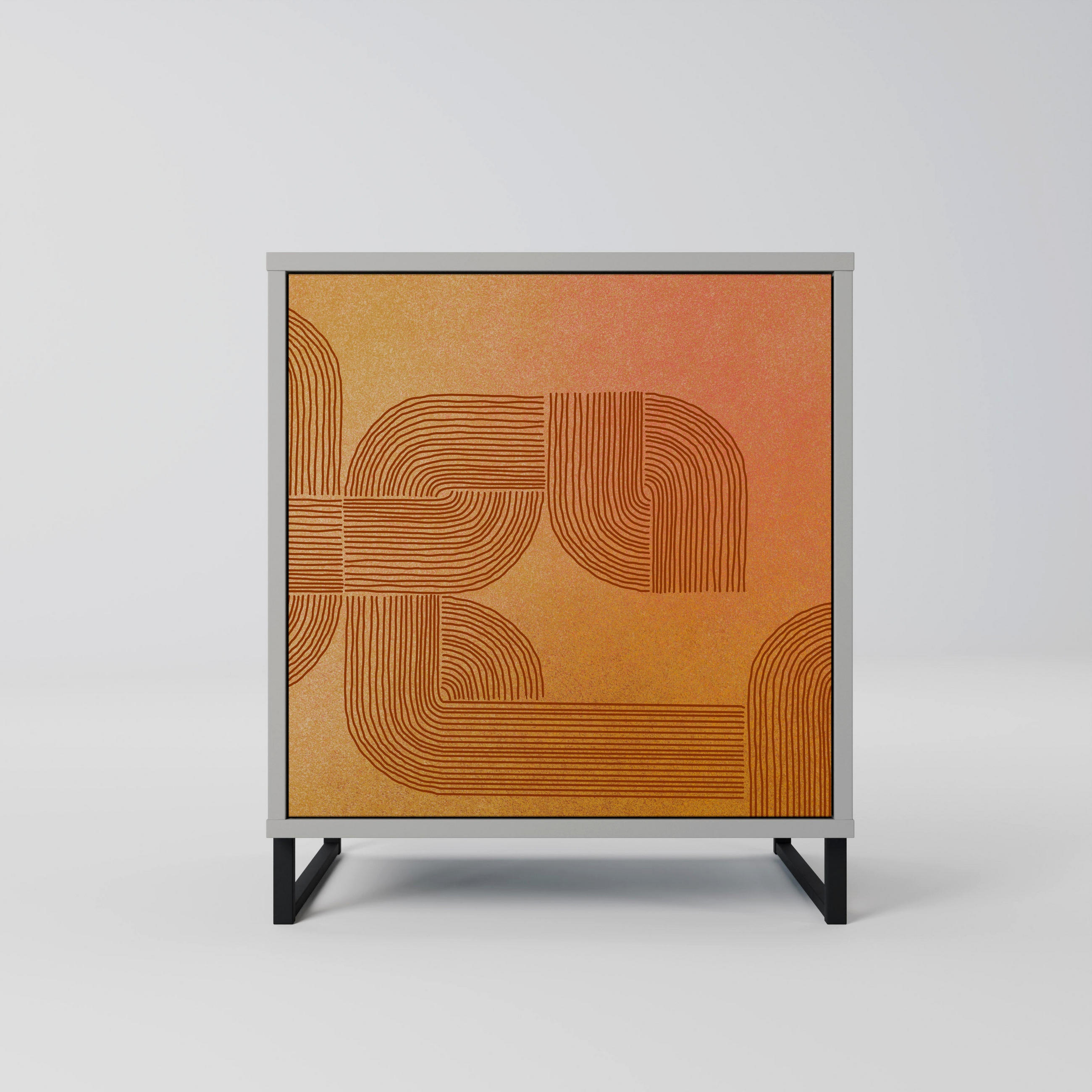 SIDEBOARD STRENGTHENING RELATION, Grau, 57,5x42x67,5 cm, Schwarze Metall-Rahmenfüße - Multicolor/Schwarz, Holzwerkstoff/Metall (57.5/67.5/42cm) - SpaceRebels