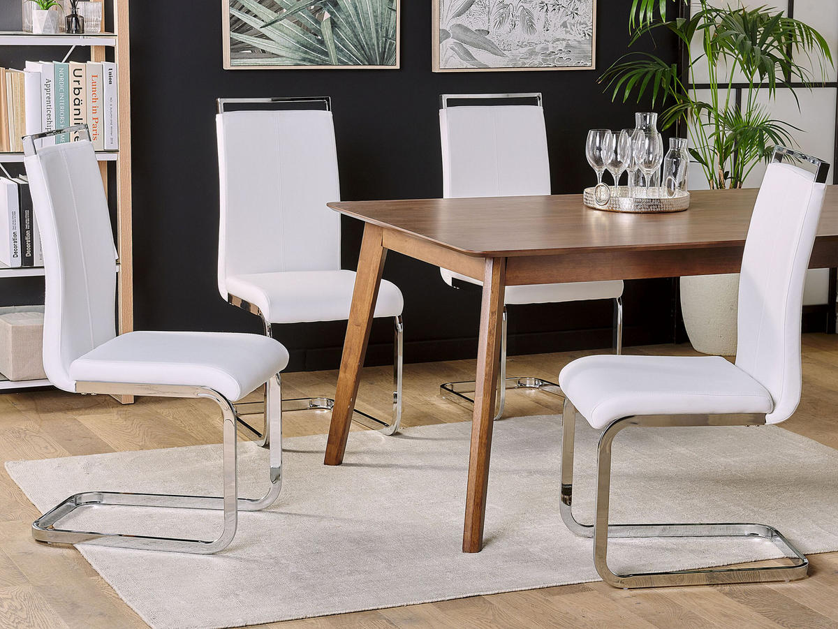 ESSZIMMERSTUHL 2er-Set Kunstleder Weiß Greedin - Weiß, Textil/Metall (42/99/50cm) - Beliani