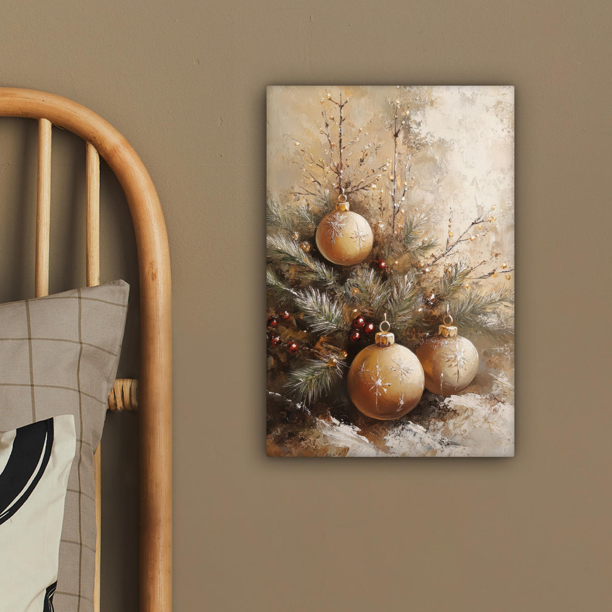 LEINWANDBILD Weihnachten - Kugeln - Beige - Gold 20x30 cm - Goldfarben, Textil (20/30cm) - MuchoWow