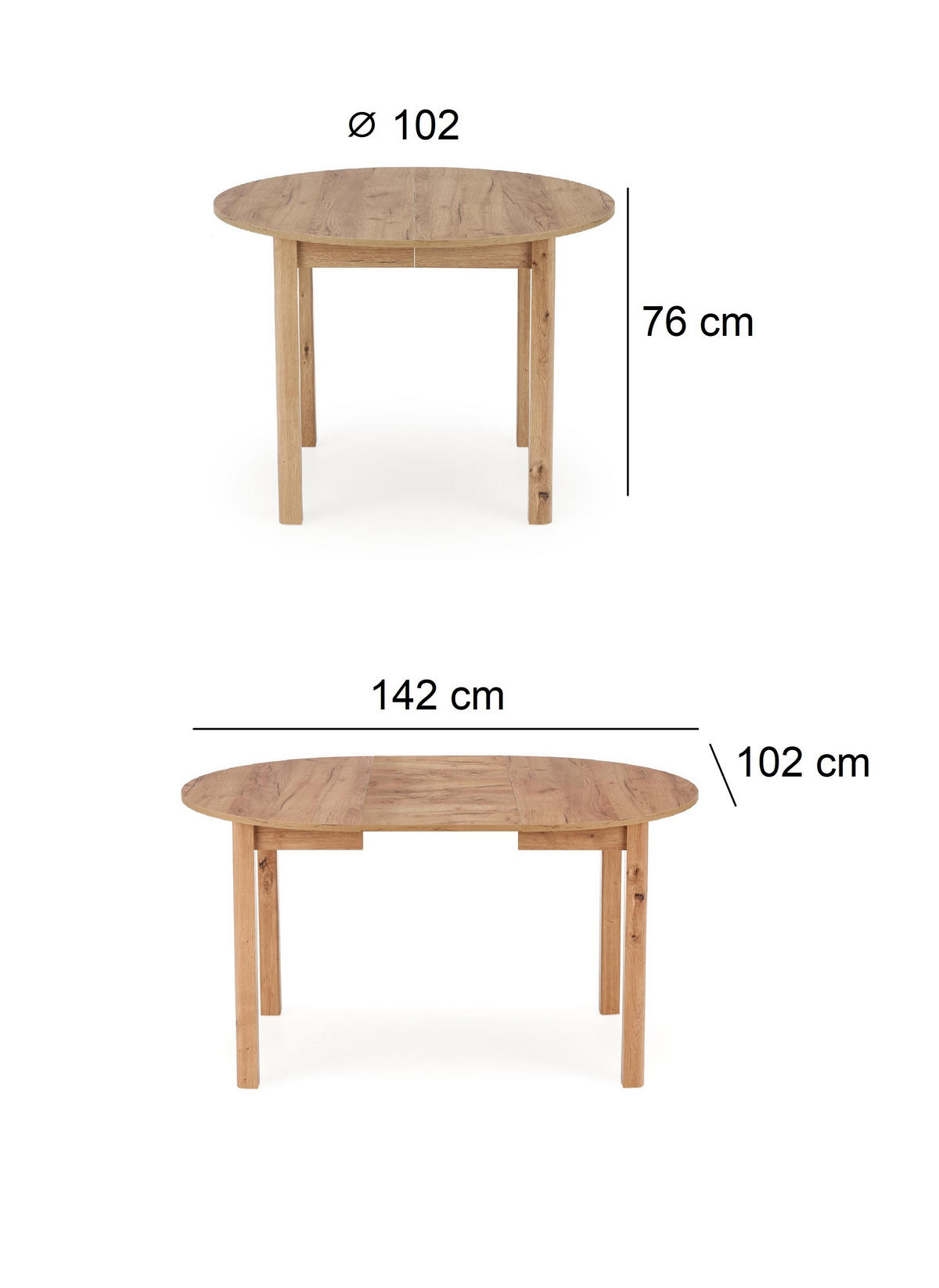 ESSTISCH rund Eiche Gold ausziehbar - Eichefarben, Holzwerkstoff (102/102/76cm) - designimpex