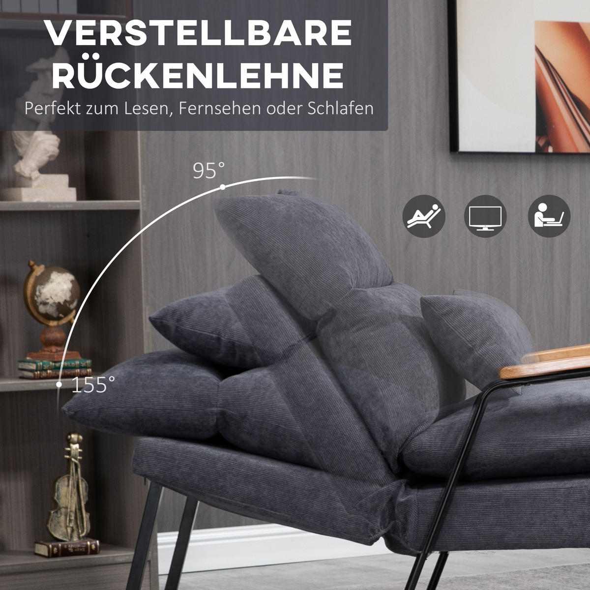 RELAXSESSELSET Grau - Grau, Metall (91.5/88/68cm) - HOMCOM