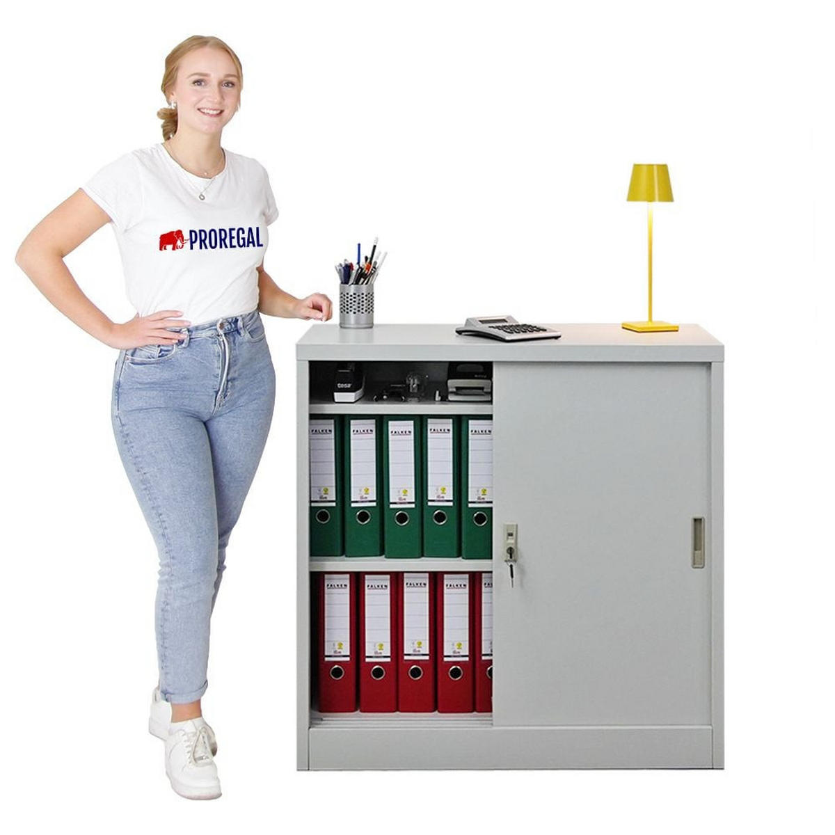 AKTENSCHRANK Elephant mit Schiebetüren 90x90x40cm Lichtgrau - Hellgrau, Metall (90/90/40cm) - PROREGAL