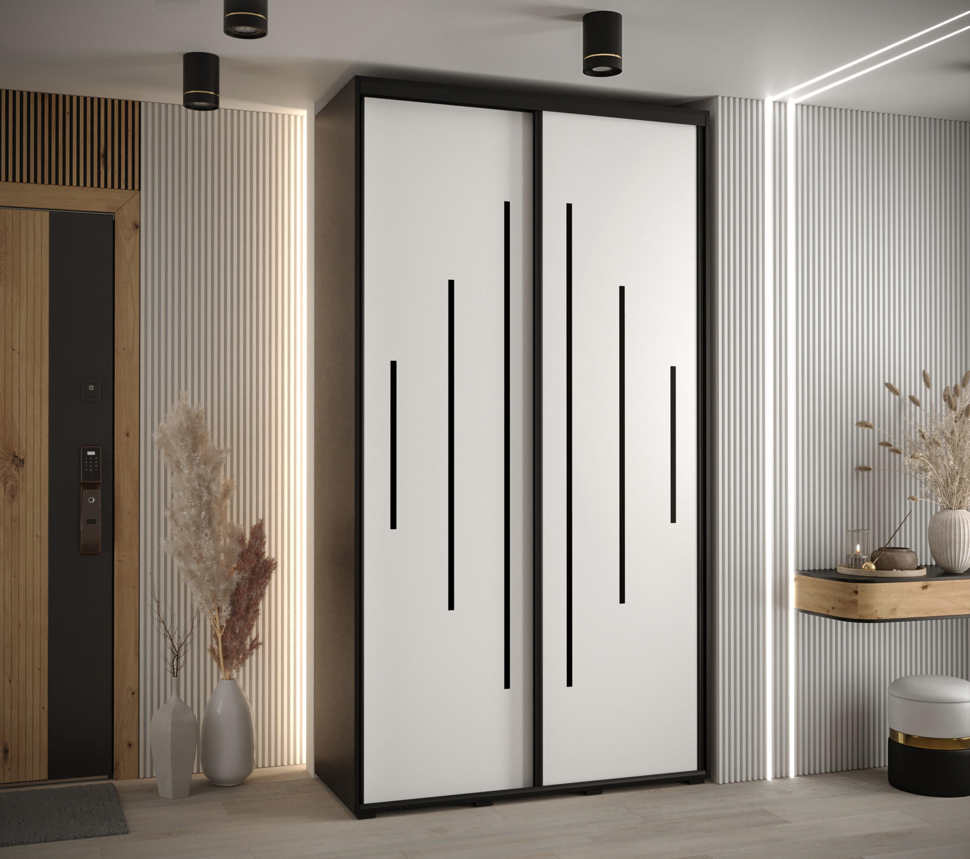 SCHWEBETÜRENSCHRANK 235,2/140/45 2-türig - Schwarz/Weiß, Holz/Metall (140/235/45cm) - Abiks Möbel