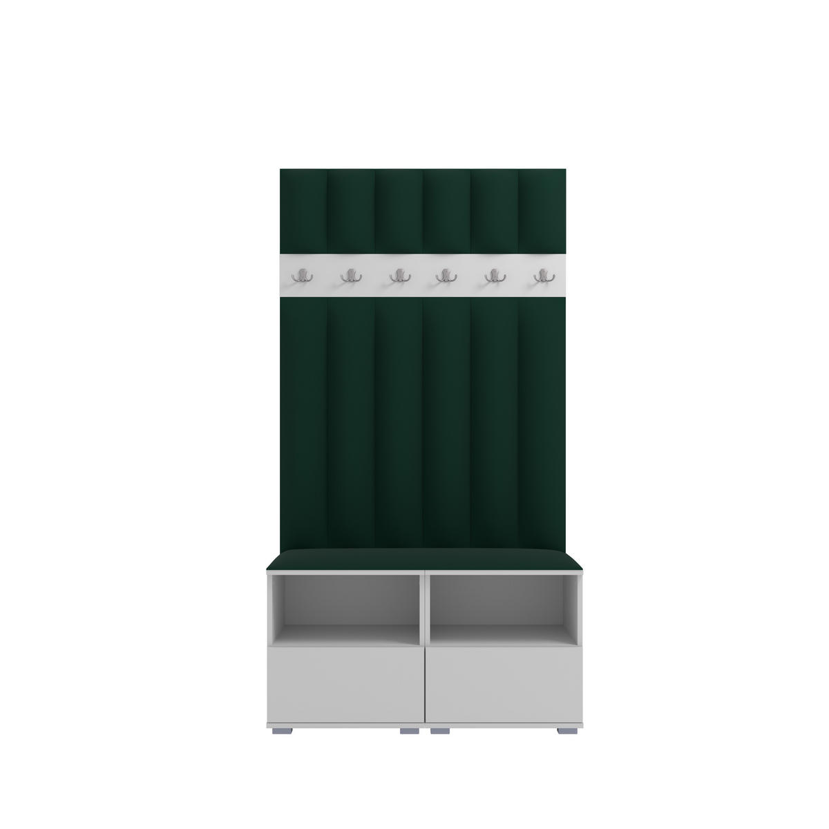 GEPOLSTERT Garderoben-Set Nela III LUX (Farbe Weiß + Stoff Trinity 28) - Dunkelgrün/Silberfarben, Holz/Holzwerkstoff (100/187/40cm) - Ravio