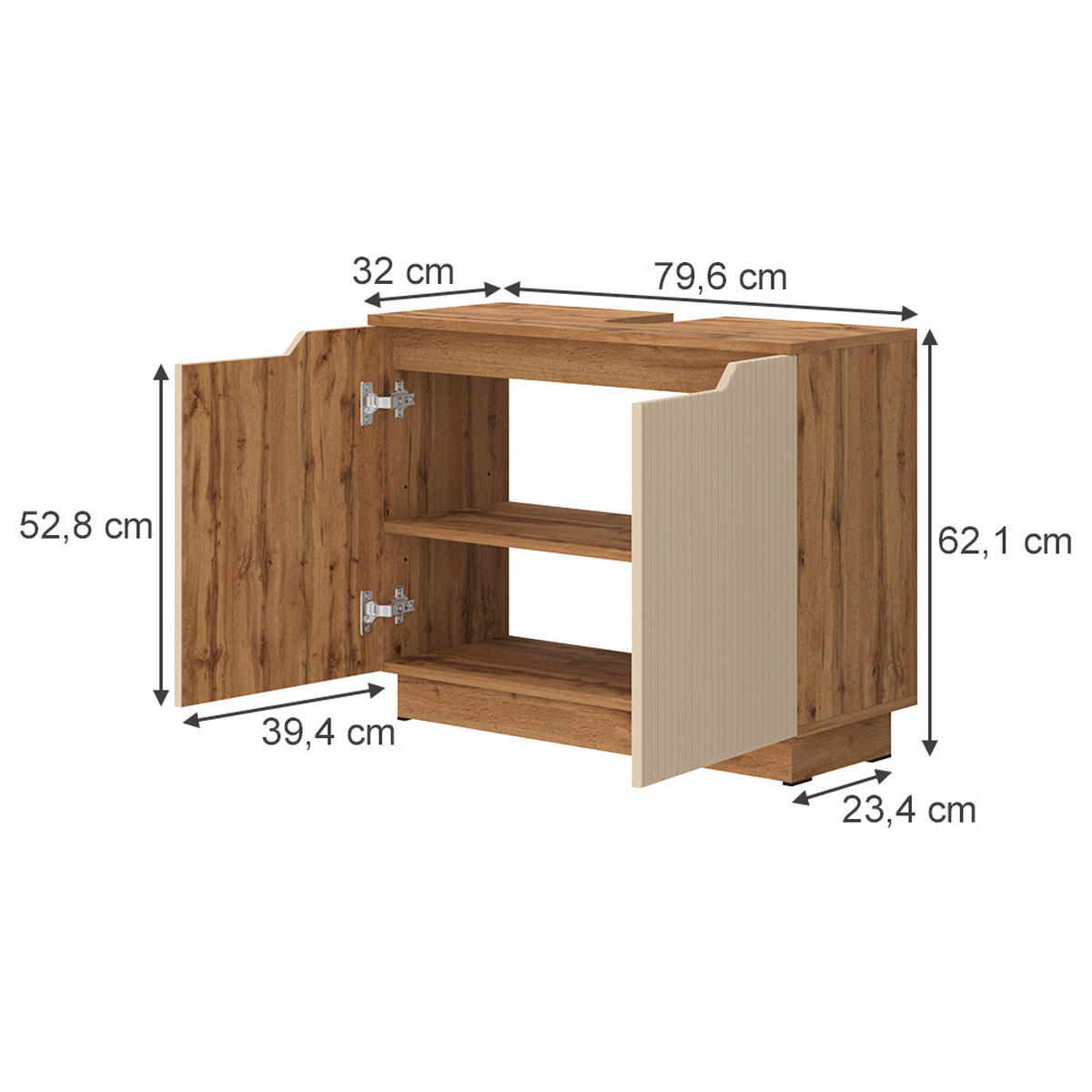WASCHBECKENUNTERSCHRANK Lotta Eiche/Kaschmir gestreift 79.6 x 62.1 cm mit 2 Türen - Kaschmir/Eichefarben, Holzwerkstoff (79.6/62.1/32cm) - Vicco