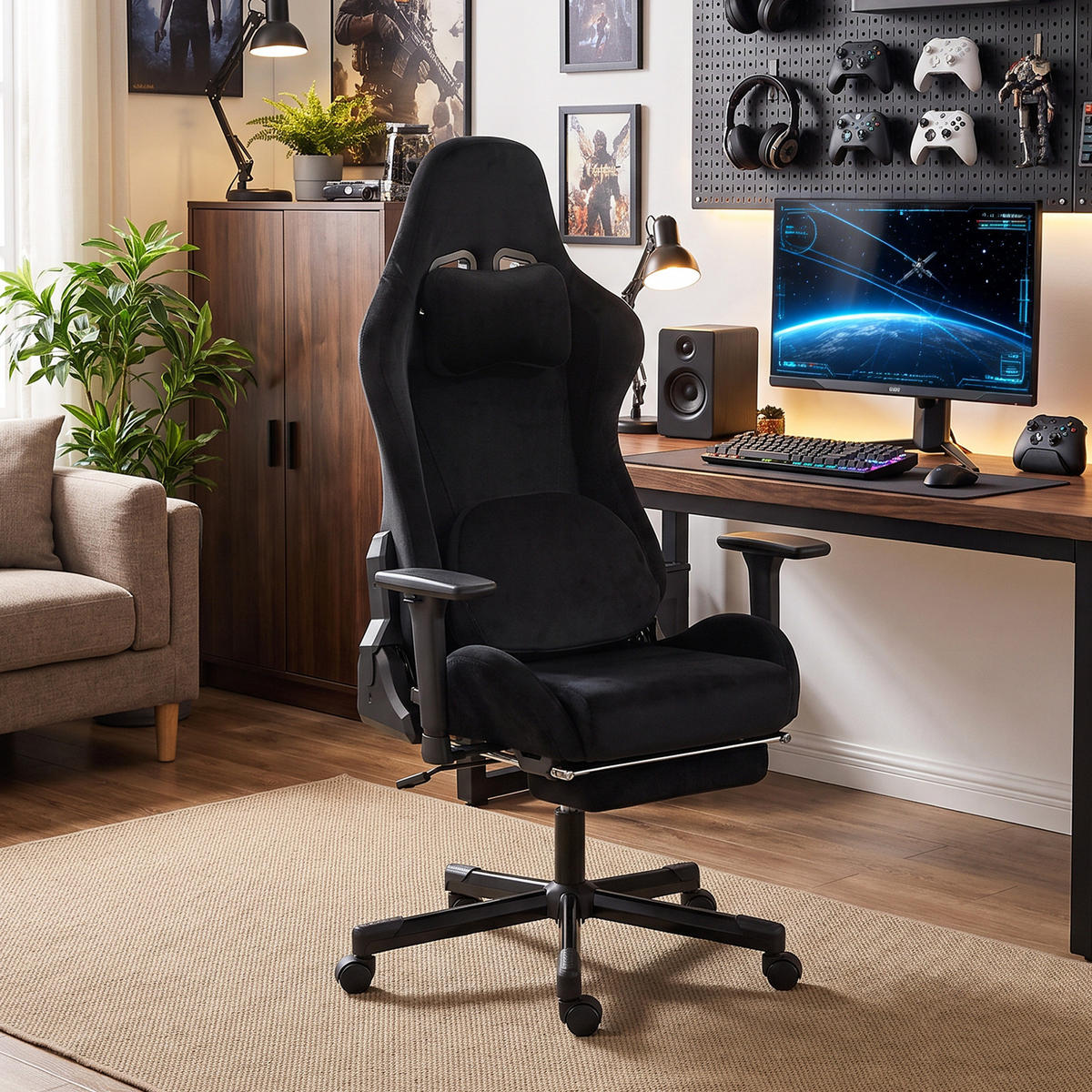 GAMING-STUHL Schwarz 73.0/70.5/137.5 cm - Schwarz, Textil (70.5/137.5/73cm)