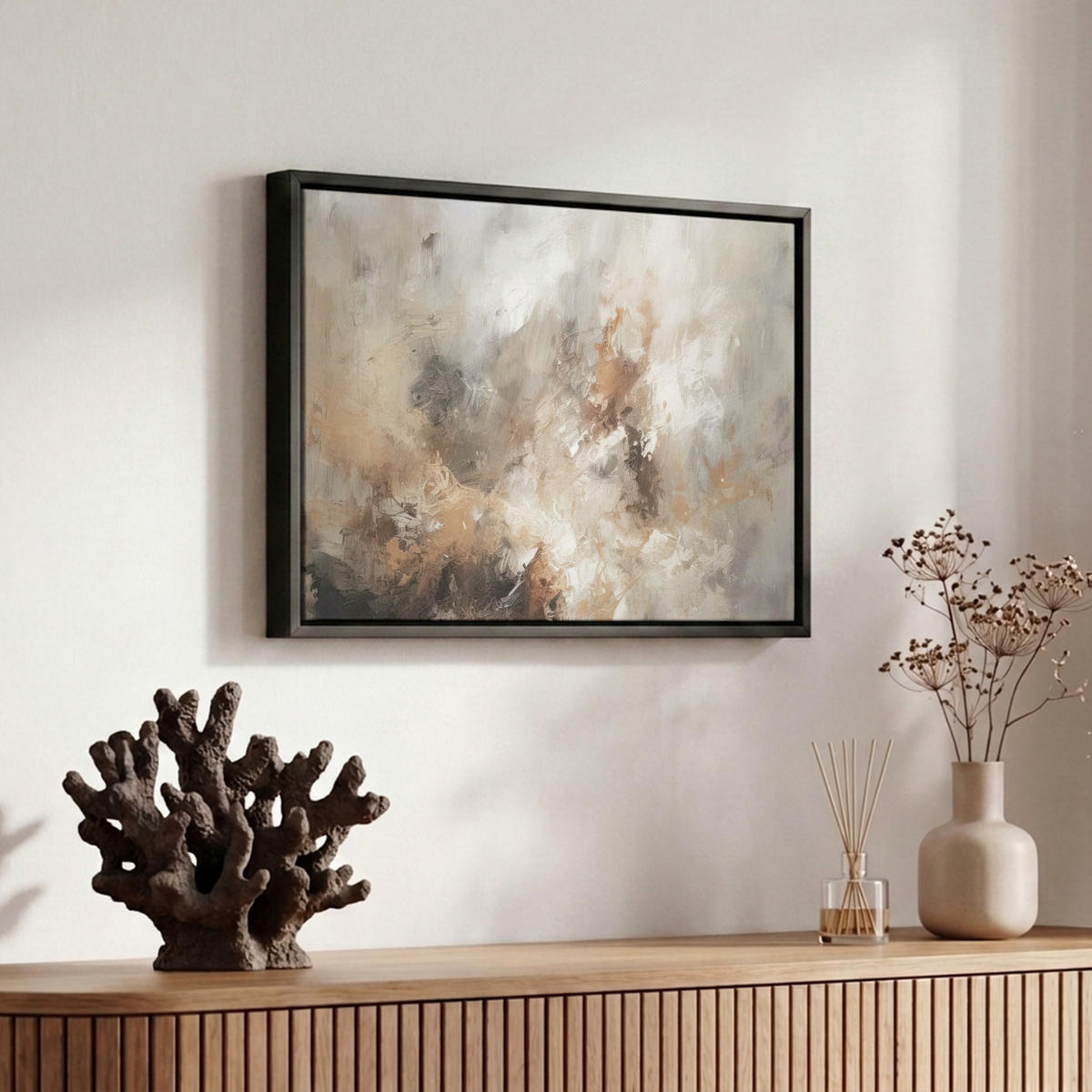 LEINWAND Bilder mit Rahmen - Farbe - Abstrakt - Beige - Kunst - 30x20 - Greige, Textil (30/20cm) - MuchoWow