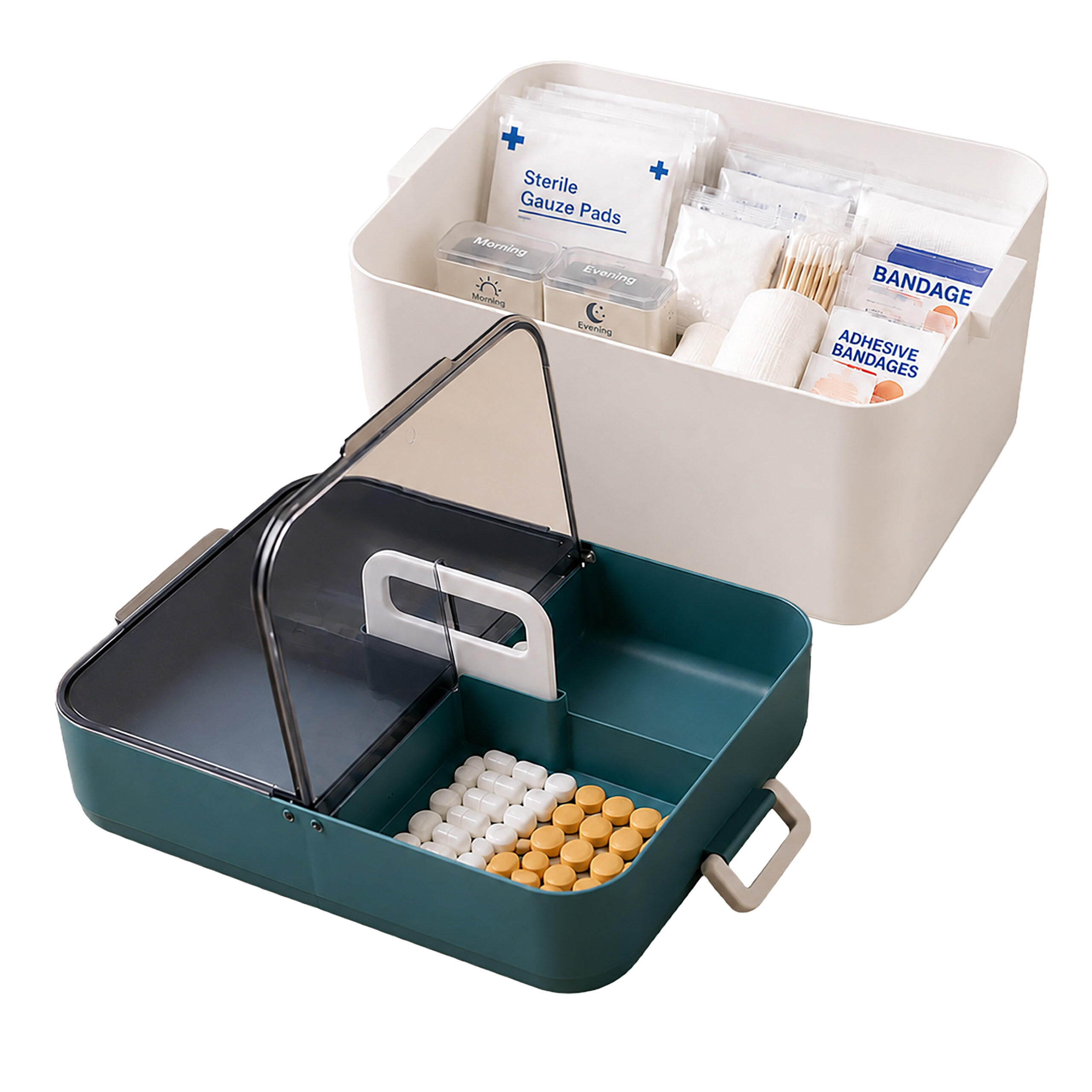 MEDIZINBOX Weiß Petrol Kunststoff 18x28,5x21 cm - Weiß, Kunststoff (28.5/18/21cm) - Relaxdays