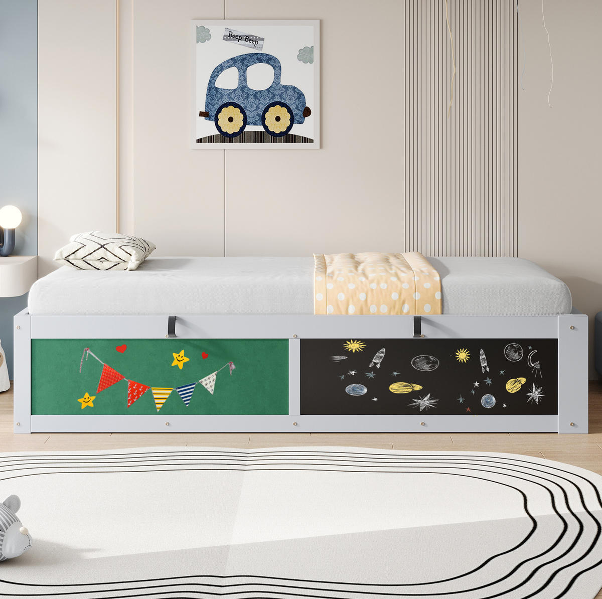 KINDERBETT mit hydraulischem Stauraum 90x200 cm Holz Grau - Grau, Holzwerkstoff (90/200cm) - Beauniv