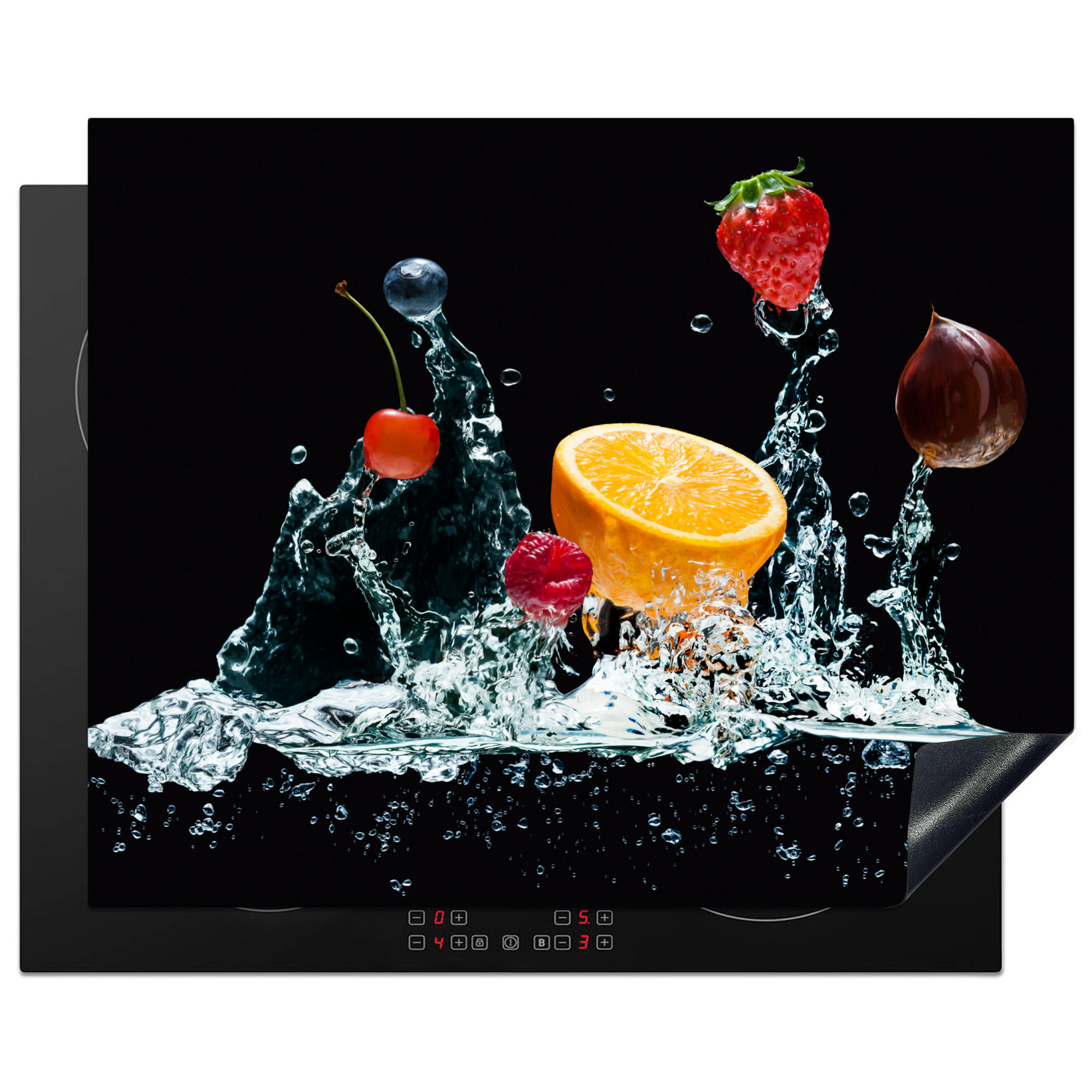 HERDABDECKPLATTE Wasser - Obst - Orange - Erdbeere - Kirsche - Schwarz 65x52 cm - Orange, Kunststoff (65/0.2/52cm) - MuchoWow