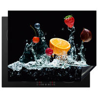 HERDABDECKPLATTE Wasser - Obst - Orange - Erdbeere - Kirsche - Schwarz 65x52 cm - Orange, Kunststoff (65/0.2/52cm) - MuchoWow