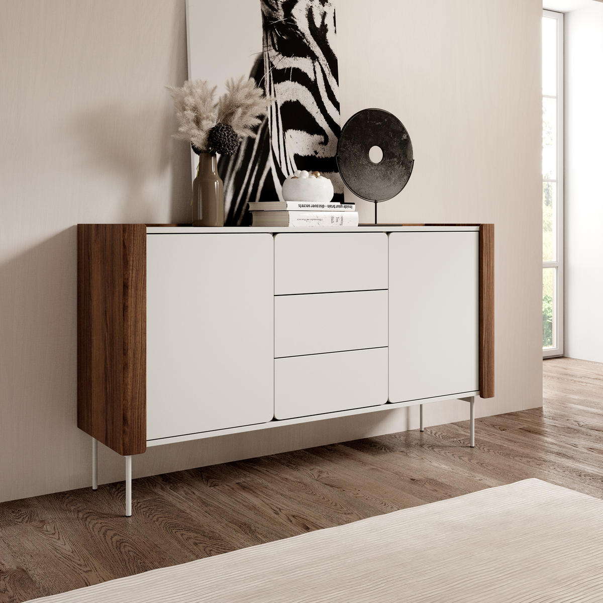 SIDEBOARD AVVOLGERE 141/82/39 cm mit 3 Schubladen 2 Türen Nussbaumfarben - Kaschmir/Nussbaumfarben, Holzwerkstoff (141/82/39cm) - MASSENO