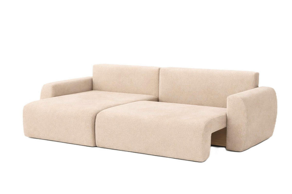 ECKSOFA Mit Schlaffunktion, Ariel XL, Velours, Stoff Salvador, Beige, Links - Beige, Holz (280/142cm) - Kaiser Möbel