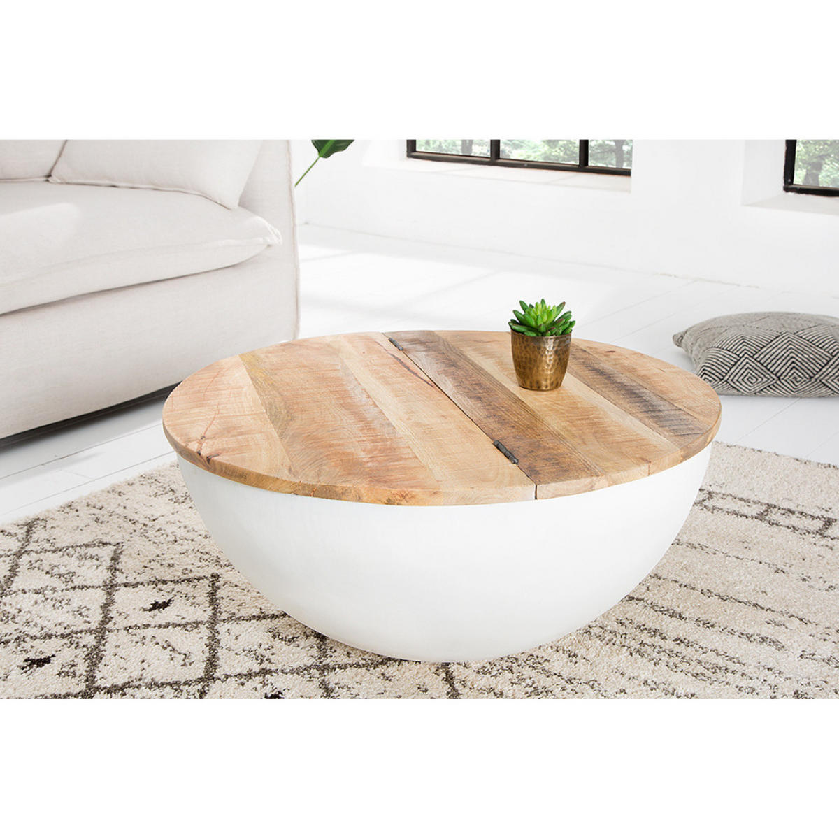 COUCHTISCH INDUSTRIAL STORAGE Mangoholz Weiß, Natur 70 cm - Braun, Holz (70/70/33cm) - riess-ambiente