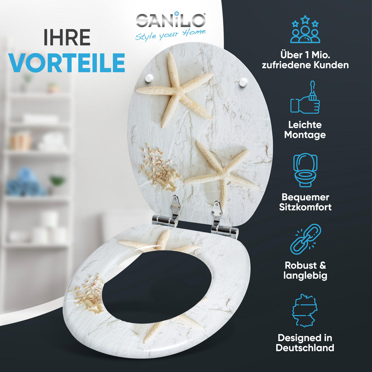 WC-SITZ mit Absenkautomatik Seestern - Grau, Holzwerkstoff (38/6/47cm) - Sanilo