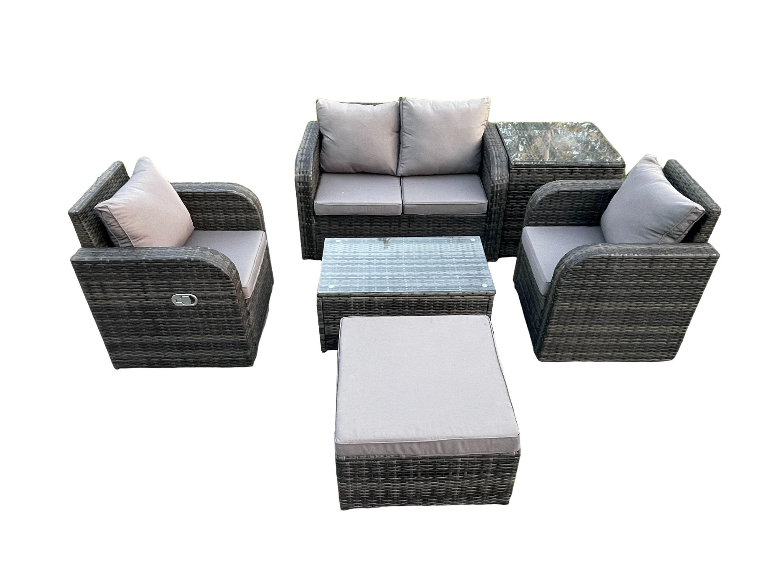 GARTENLOUNGE-SET Polyrattan Dunkelgrau 5-Sitzer - Dunkelgrau, Metall - Fimous