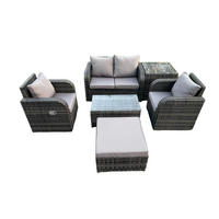 GARTENLOUNGE-SET Polyrattan Dunkelgrau 5-Sitzer - Dunkelgrau, Metall - Fimous
