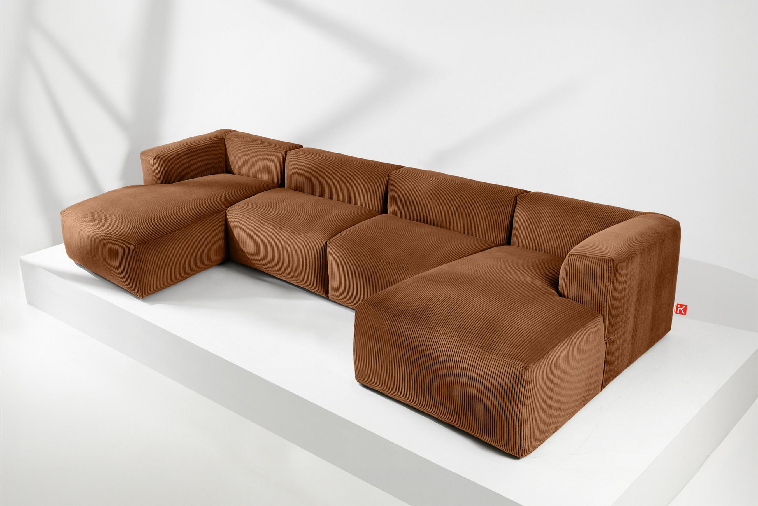PANORAMA-ECKSOFA BUFFO 7/8 Sitzer mit extrem weicher Sitzfläche, Kordstoff, ore - Orange, Textil (424/73/180cm) - KONSIMO®