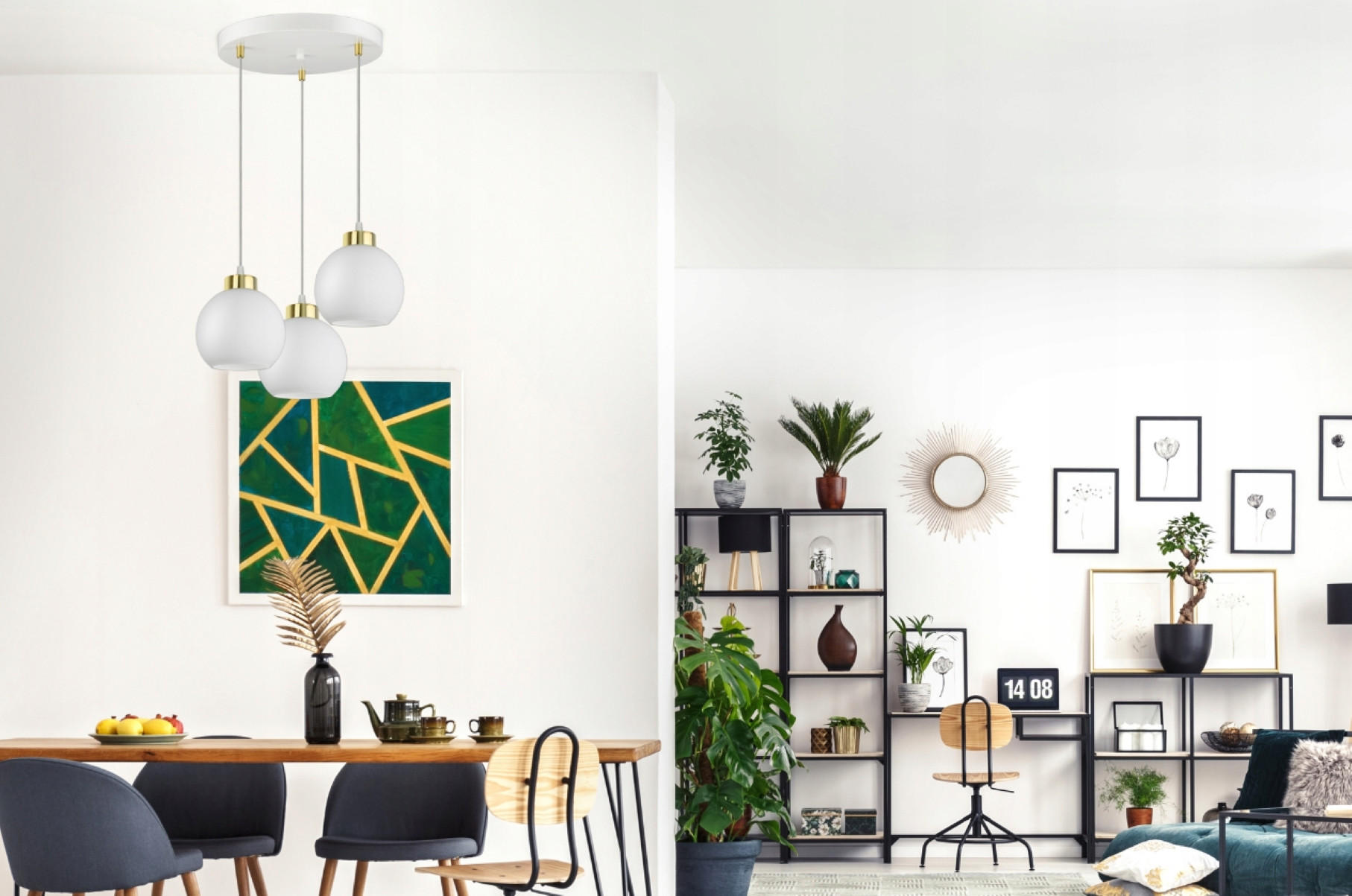 PENDELLEUCHTE GOLDGLAS - Goldfarben/Weiß, Glas/Metall (40/40/80cm) - kiki design