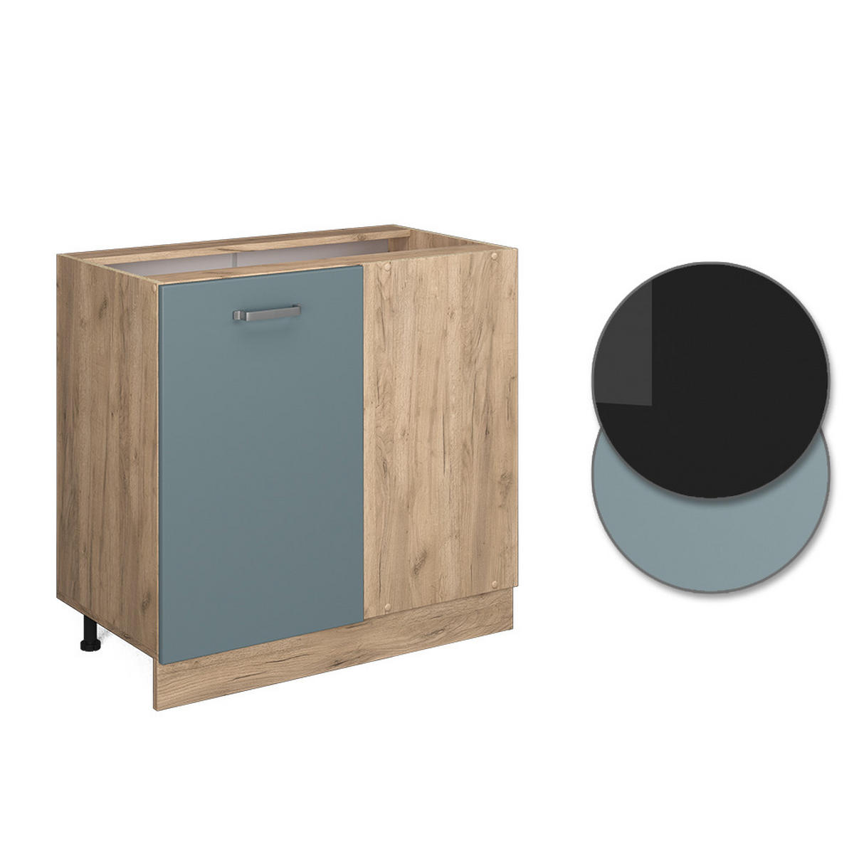 ECKUNTERSCHRANK R-Line Blau-Grau 86 cm AP Marmor - Honigeiche/Eiche Wotan, Holzwerkstoff (86/81.6/60cm) - Vicco