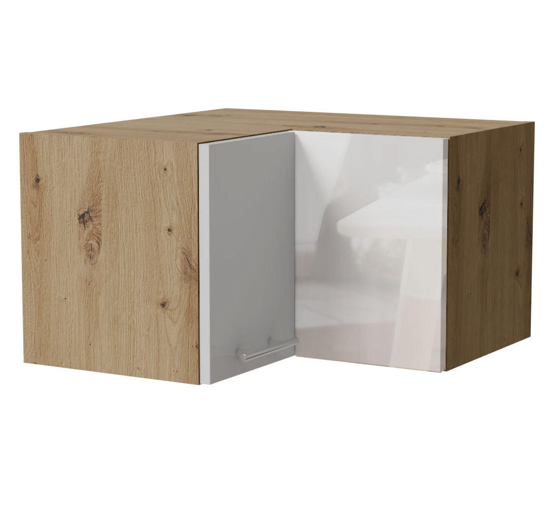 Feldmann-Wohnen Eckhängeschrank Weiß Hochglanz, Eiche Artisan 60x36x60 cm